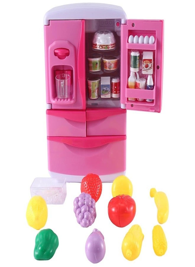 Plutofit Kitchen Toys Fridge Refrigerator with Ice Dispenser Ice Cubes Pretend Play Appliance for Kids, with Kitchen Playset Accessories Music, Light and Steam Function for Girls and Boys - Image 1